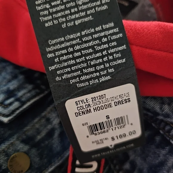 True Religion - NWT Vintage Denim Dress with Red Hoodie - Picture 7 of 15